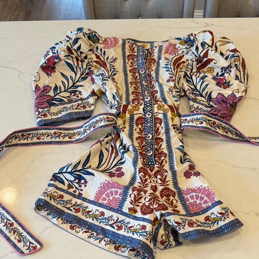 Farm Rio Romantic Puff-Sleeve Romper